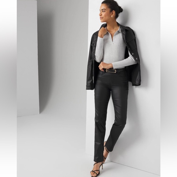 White House Black Market High-Rise Straight Coated Denim Jeans Size 14 NWT - Picture 2 of 5